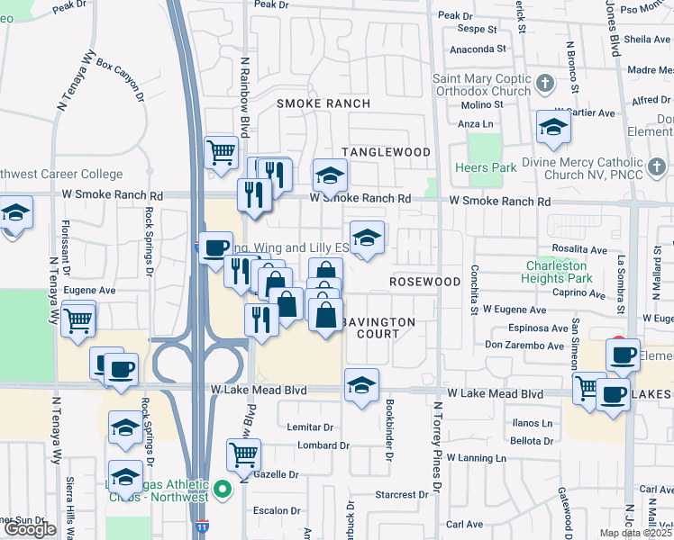 map of restaurants, bars, coffee shops, grocery stores, and more near 55 McRae Avenue in Las Vegas
