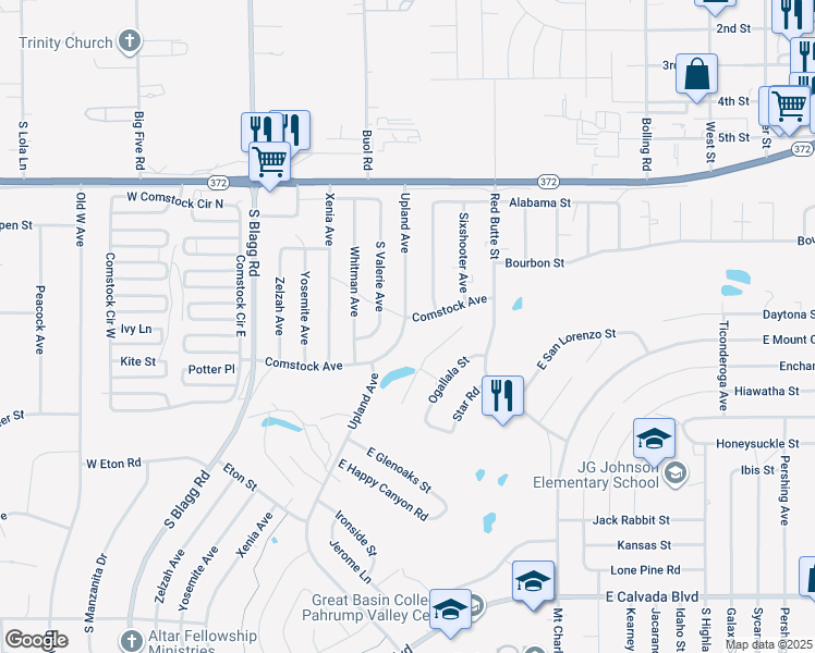 map of restaurants, bars, coffee shops, grocery stores, and more near 1230 Upland Avenue in Pahrump