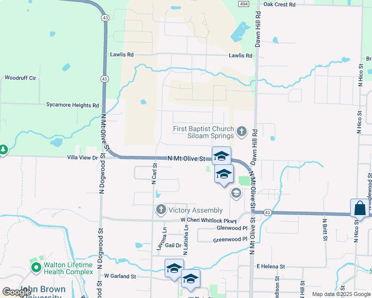 map of restaurants, bars, coffee shops, grocery stores, and more near 507 West Weymouth in Siloam Springs