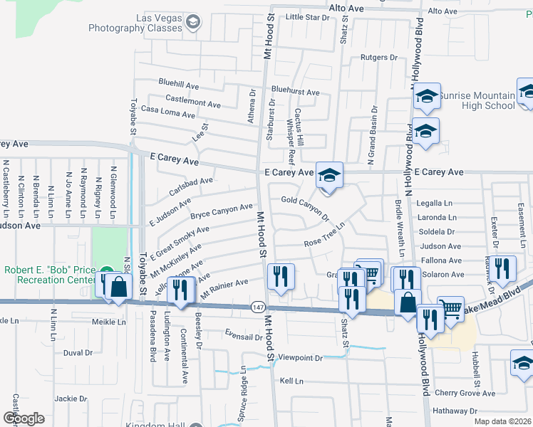 map of restaurants, bars, coffee shops, grocery stores, and more near 2289 Black Bush Lane in Las Vegas