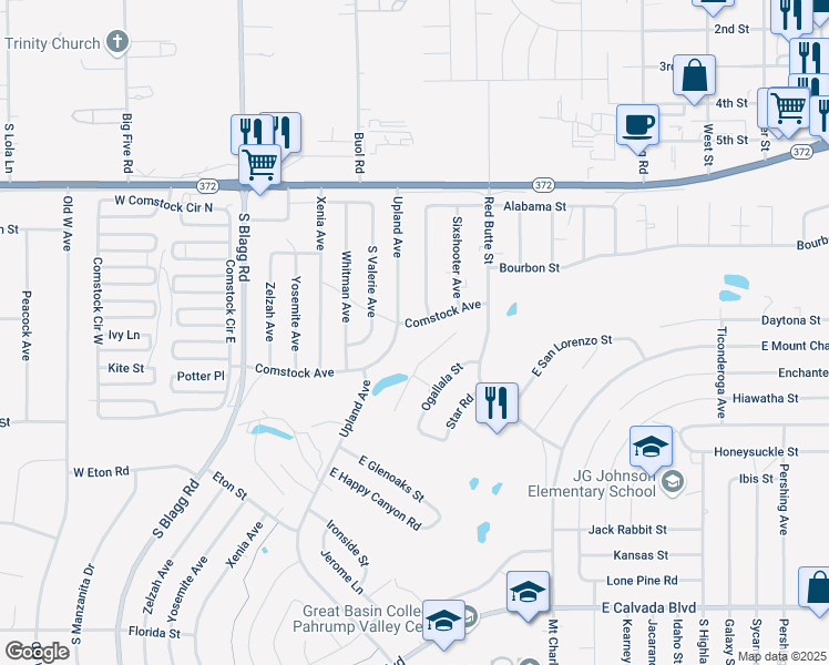map of restaurants, bars, coffee shops, grocery stores, and more near 1220 South Thunderpass Avenue in Pahrump