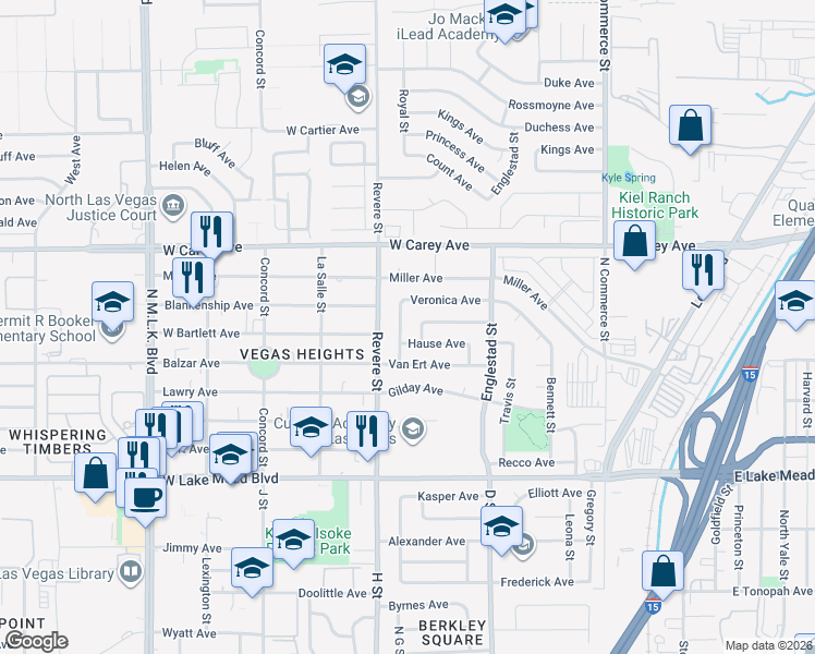 map of restaurants, bars, coffee shops, grocery stores, and more near 717 Veronica Avenue in North Las Vegas