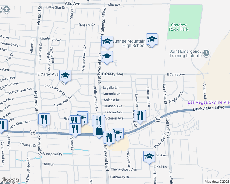 map of restaurants, bars, coffee shops, grocery stores, and more near in Las Vegas