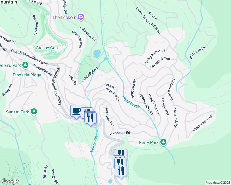 map of restaurants, bars, coffee shops, grocery stores, and more near 414 Lake Road in Beech Mountain