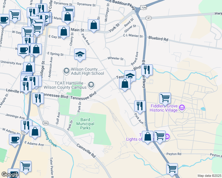map of restaurants, bars, coffee shops, grocery stores, and more near 548 Park Avenue in Lebanon