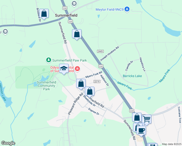 map of restaurants, bars, coffee shops, grocery stores, and more near 7706 Tannery Road in Summerfield