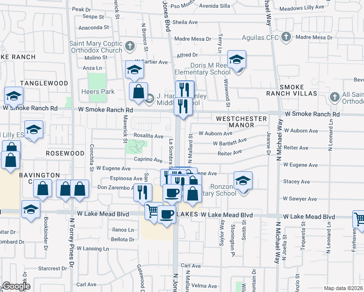 map of restaurants, bars, coffee shops, grocery stores, and more near 2245 North Jones Boulevard in Las Vegas