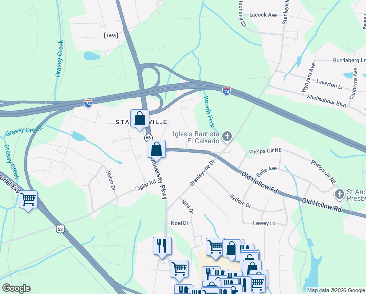 map of restaurants, bars, coffee shops, grocery stores, and more near 5820 Norman Drive Northeast in Rural Hall