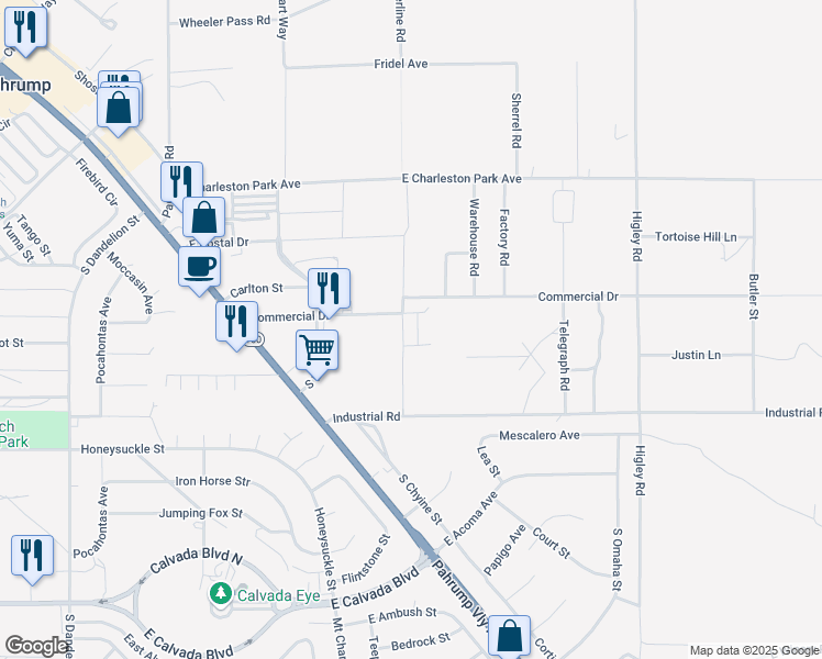 map of restaurants, bars, coffee shops, grocery stores, and more near 1341 South Powerline Road in Pahrump
