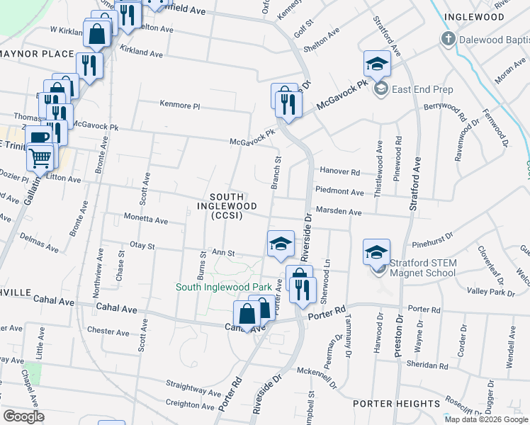 map of restaurants, bars, coffee shops, grocery stores, and more near 2407 Branch Street in Nashville