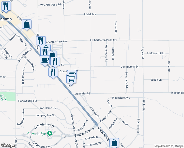 map of restaurants, bars, coffee shops, grocery stores, and more near 1341 South Powerline Road in Pahrump