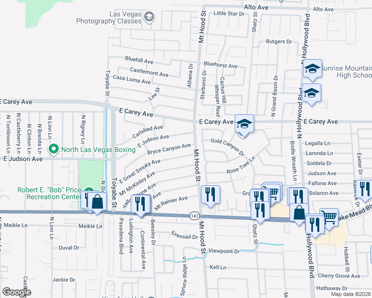 map of restaurants, bars, coffee shops, grocery stores, and more near 6266 Bryce Canyon Avenue in Las Vegas