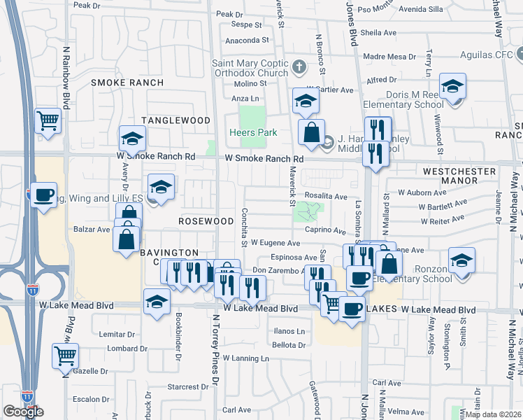 map of restaurants, bars, coffee shops, grocery stores, and more near 6305 Santa Cruz Avenue in Las Vegas