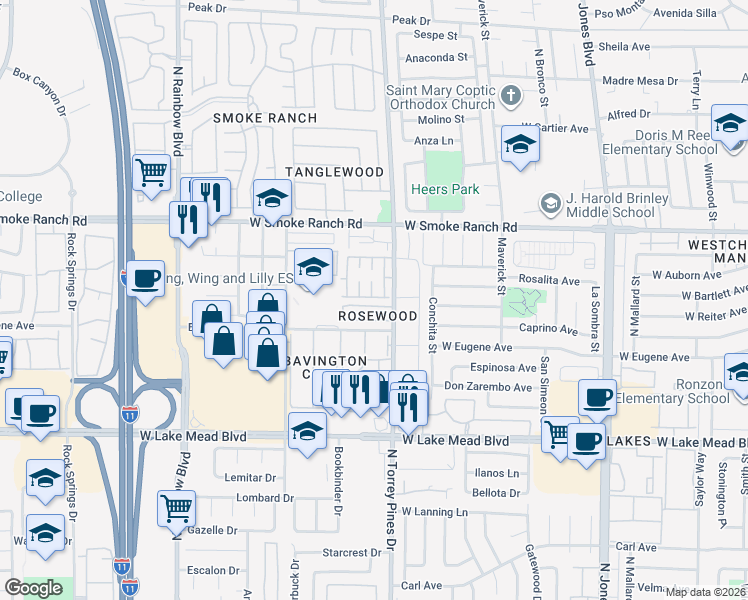 map of restaurants, bars, coffee shops, grocery stores, and more near 2212 Silver Pine Drive in Las Vegas
