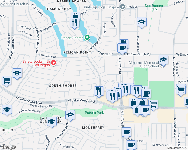 map of restaurants, bars, coffee shops, grocery stores, and more near 2220 Hunt Club Street in Las Vegas