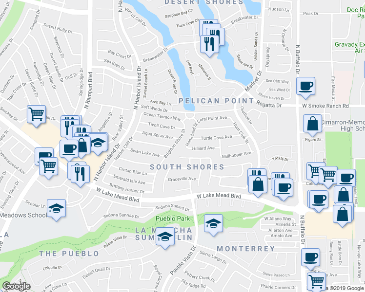 map of restaurants, bars, coffee shops, grocery stores, and more near 2249 Homeland Street in Las Vegas