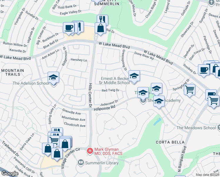 map of restaurants, bars, coffee shops, grocery stores, and more near 9249 Spruce Mountain Way in Las Vegas