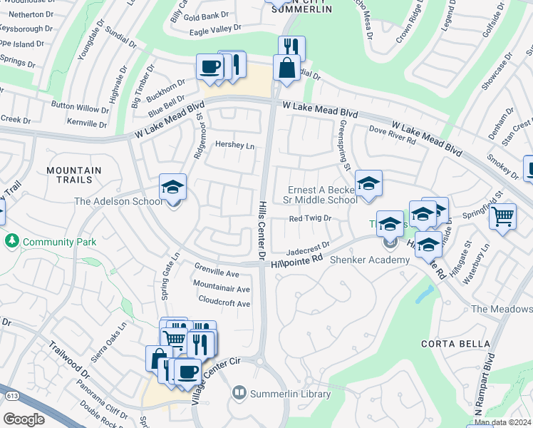 map of restaurants, bars, coffee shops, grocery stores, and more near 2241 Black Pine Drive in Las Vegas