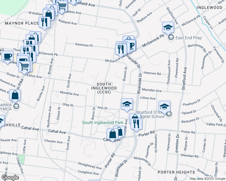 map of restaurants, bars, coffee shops, grocery stores, and more near 1505 Litton Avenue in Nashville
