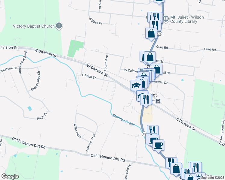 map of restaurants, bars, coffee shops, grocery stores, and more near 306 Woodfern Court in Mt. Juliet