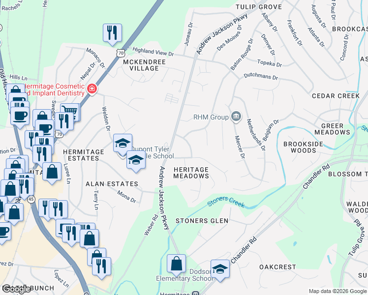 map of restaurants, bars, coffee shops, grocery stores, and more near 1018 Rachels Square Drive in Nashville