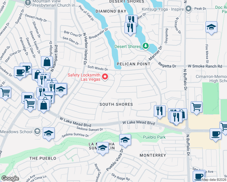 map of restaurants, bars, coffee shops, grocery stores, and more near 2249 Homeland Street in Las Vegas