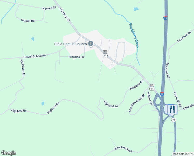map of restaurants, bars, coffee shops, grocery stores, and more near 2926 Blueberry Ridge Road in Jonesville