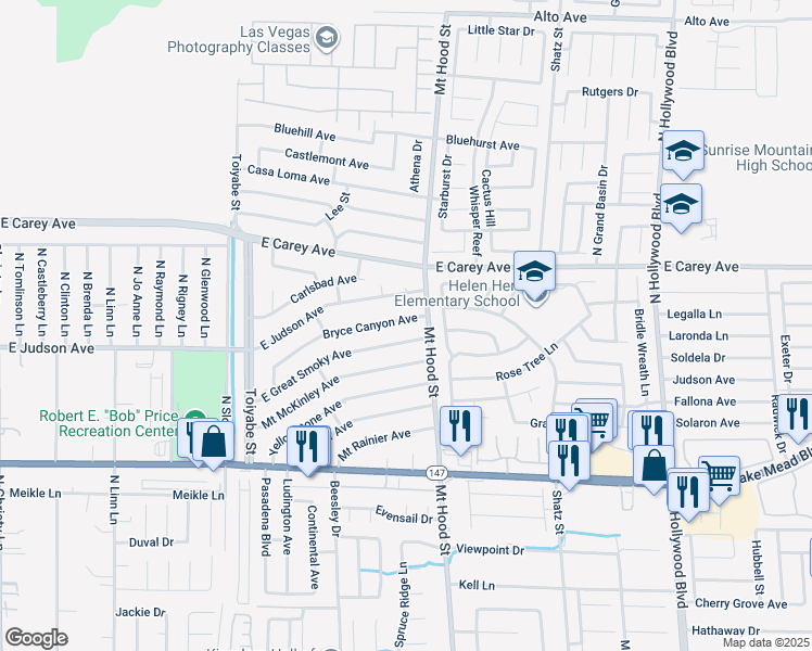 map of restaurants, bars, coffee shops, grocery stores, and more near 6255 Bryce Canyon Avenue in Las Vegas