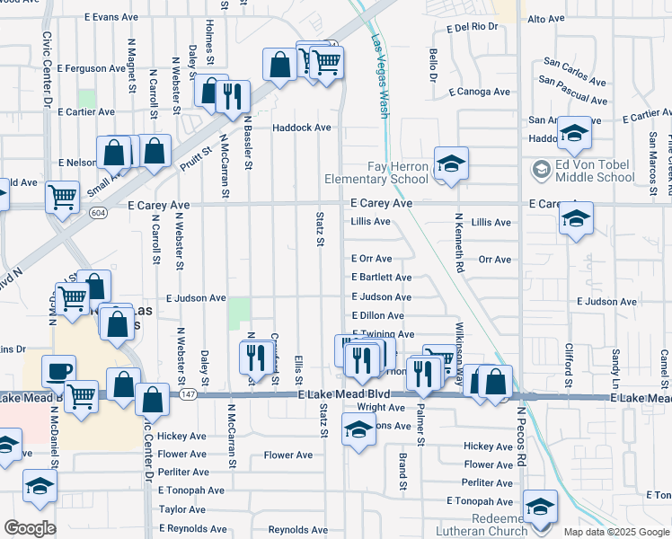 map of restaurants, bars, coffee shops, grocery stores, and more near 2225 Belmont Street in North Las Vegas