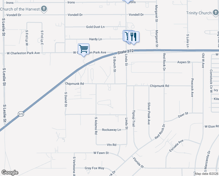 map of restaurants, bars, coffee shops, grocery stores, and more near 1251 South Bunch Street in Pahrump