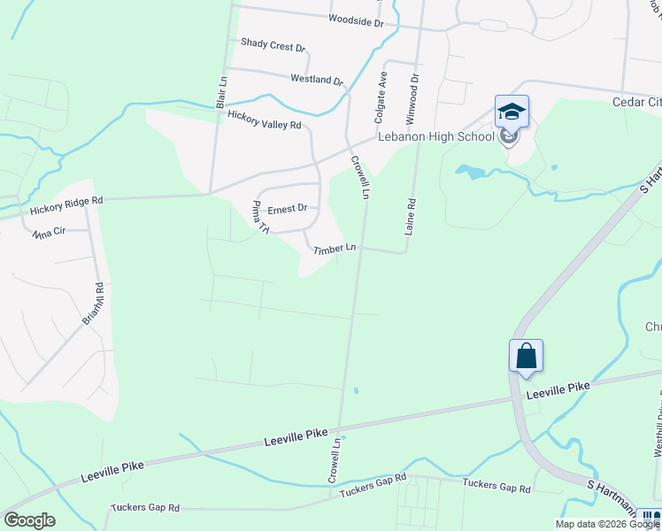 map of restaurants, bars, coffee shops, grocery stores, and more near 514 Crowell Lane in Lebanon