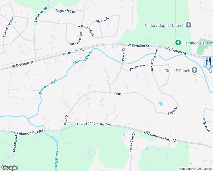 map of restaurants, bars, coffee shops, grocery stores, and more near 298 Larson Drive in Mt. Juliet
