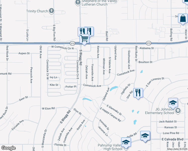 map of restaurants, bars, coffee shops, grocery stores, and more near 1241 Yosemite Avenue in Pahrump