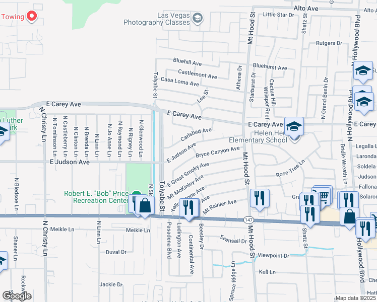 map of restaurants, bars, coffee shops, grocery stores, and more near 6061 Judson Avenue in Las Vegas