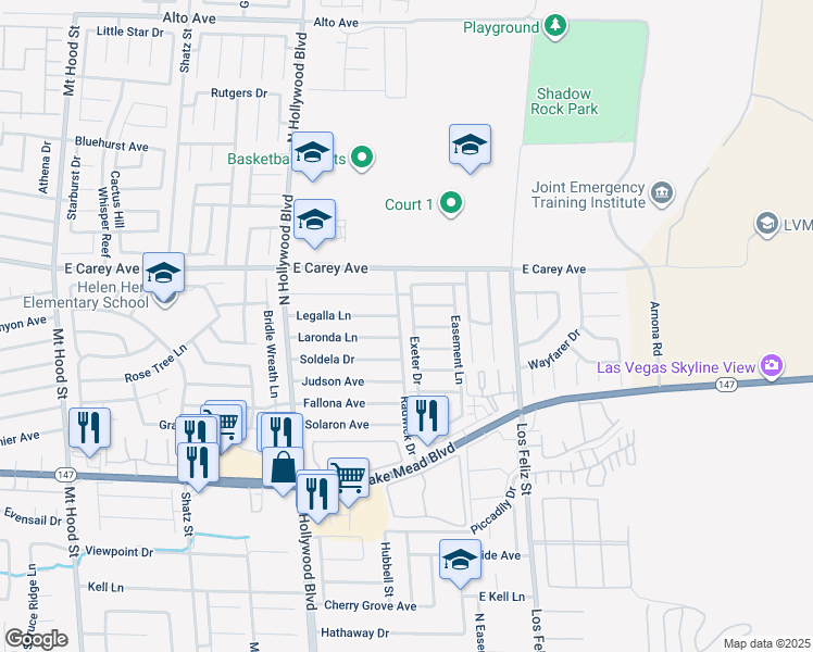 map of restaurants, bars, coffee shops, grocery stores, and more near 2305 Exeter Drive in Las Vegas