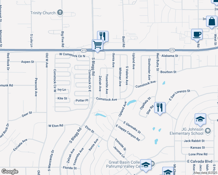 map of restaurants, bars, coffee shops, grocery stores, and more near 1241 Yosemite Avenue in Pahrump