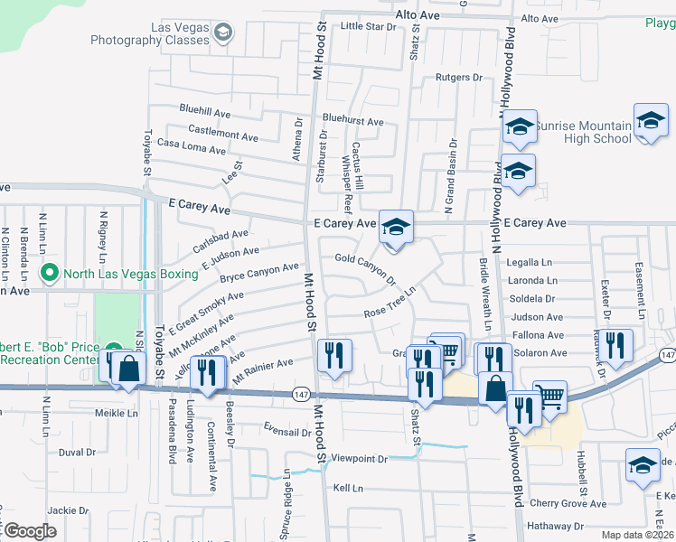 map of restaurants, bars, coffee shops, grocery stores, and more near 6341 Gold Canyon Drive in Las Vegas
