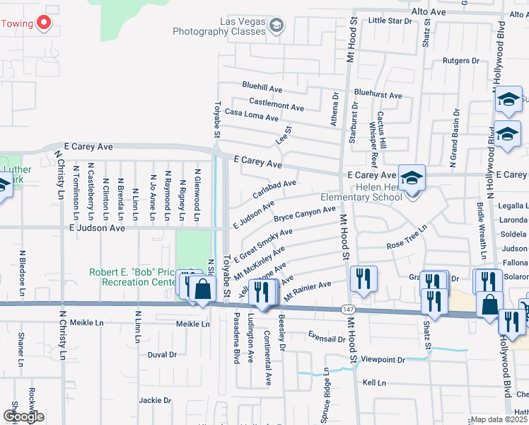 map of restaurants, bars, coffee shops, grocery stores, and more near 6054 Judson Avenue in Las Vegas