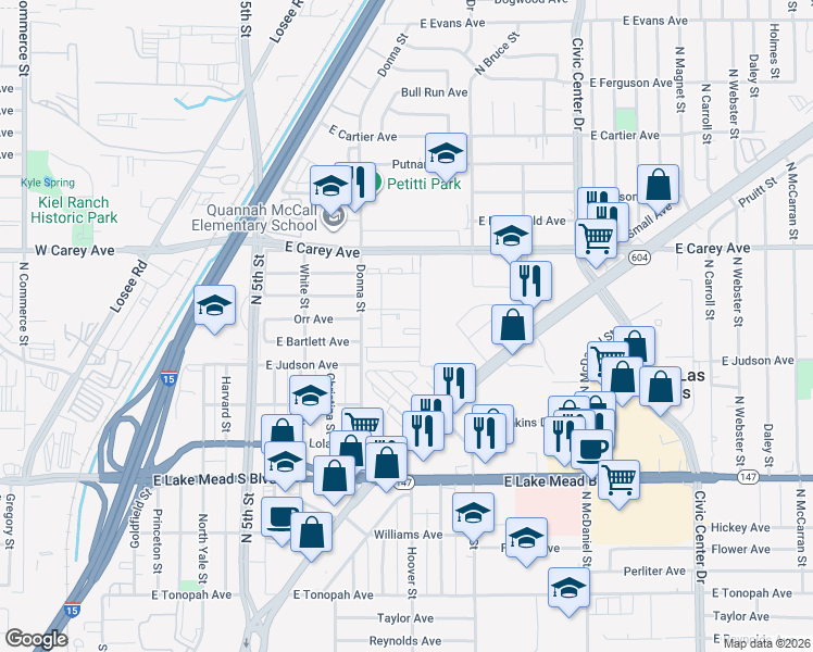 map of restaurants, bars, coffee shops, grocery stores, and more near 1001 East Carey Avenue in North Las Vegas