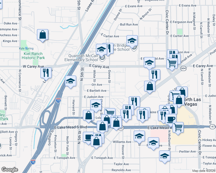 map of restaurants, bars, coffee shops, grocery stores, and more near 820 Orr Avenue in North Las Vegas