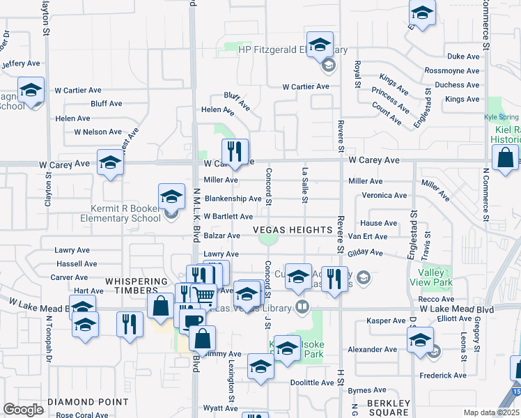 map of restaurants, bars, coffee shops, grocery stores, and more near 2289 Concord Street in Las Vegas