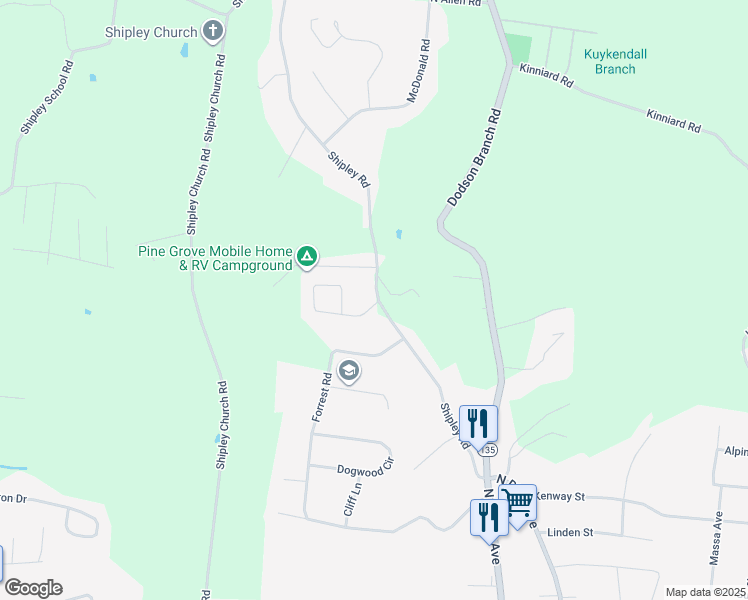 map of restaurants, bars, coffee shops, grocery stores, and more near 1310 Crabtree Circle in Cookeville