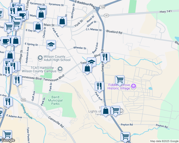 map of restaurants, bars, coffee shops, grocery stores, and more near 103 Marion Street in Lebanon
