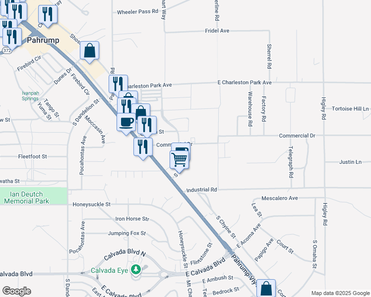 map of restaurants, bars, coffee shops, grocery stores, and more near 1301 South Loop Road in Pahrump