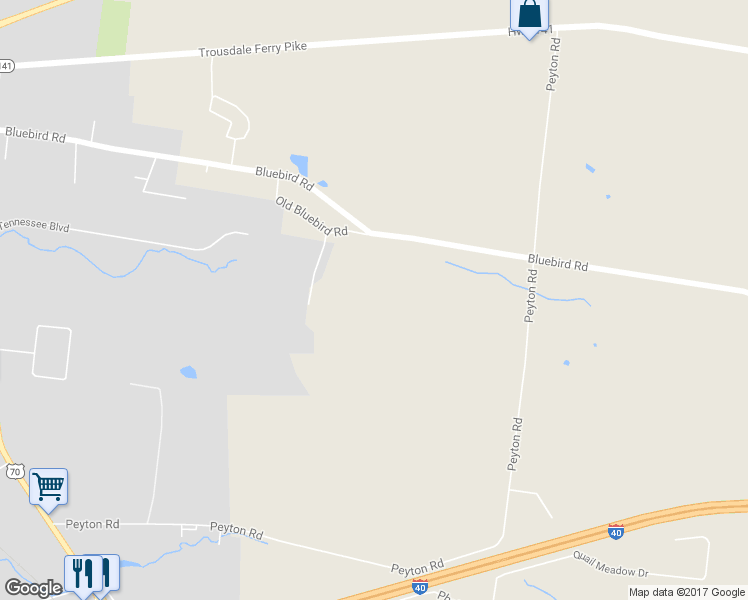 map of restaurants, bars, coffee shops, grocery stores, and more near 1778 Bluebird Road in Lebanon
