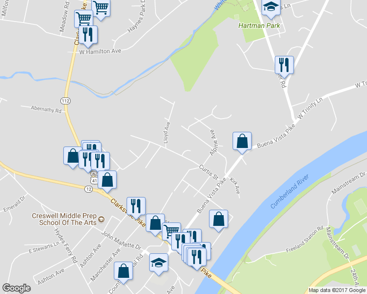 map of restaurants, bars, coffee shops, grocery stores, and more near 3309 Curtis Hill Court in Nashville