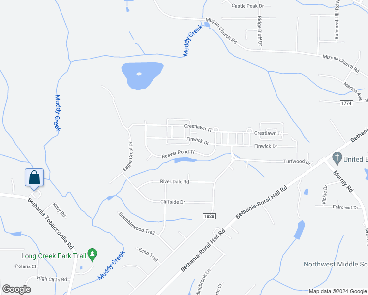 map of restaurants, bars, coffee shops, grocery stores, and more near 5712 Beaver Pond Trail in Pfafftown