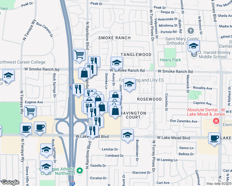 map of restaurants, bars, coffee shops, grocery stores, and more near 2224 Benmore Street in Las Vegas