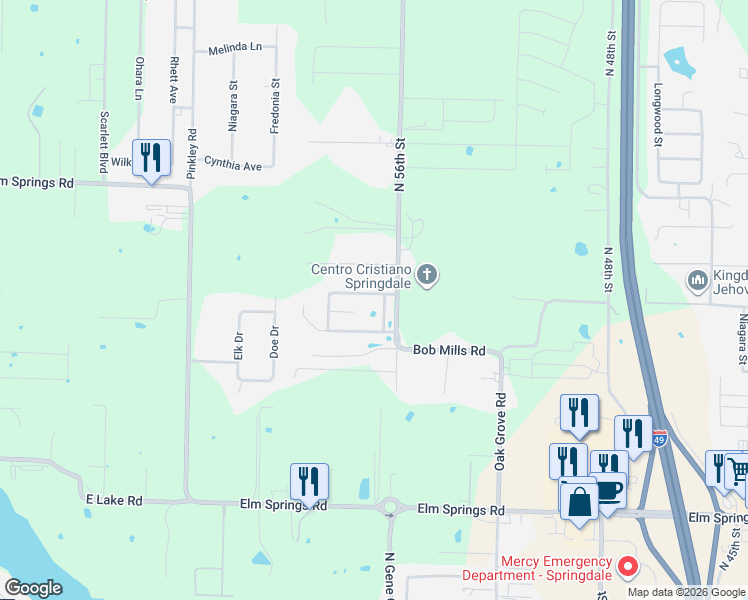 map of restaurants, bars, coffee shops, grocery stores, and more near 5687 Schio Avenue in Springdale