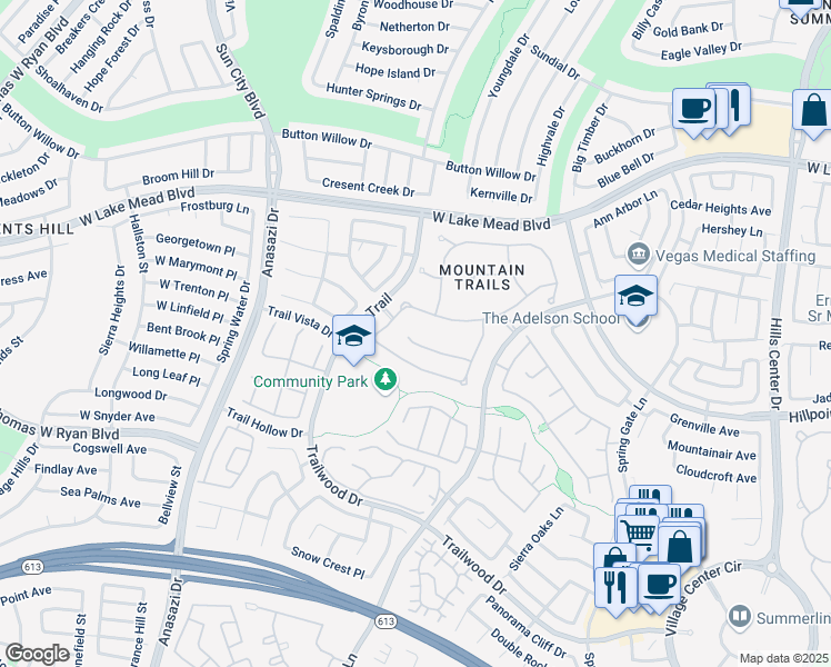 map of restaurants, bars, coffee shops, grocery stores, and more near 9904 Moonridge Court in Las Vegas